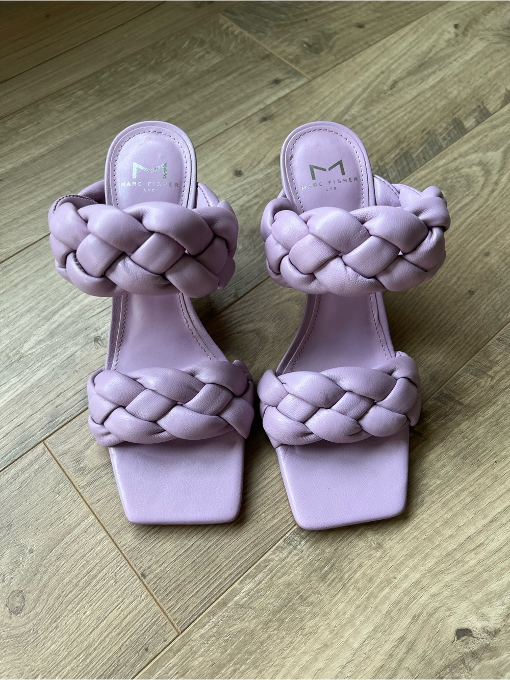 Marc Fisher Lilac Braided Leather Block Heel Sandal